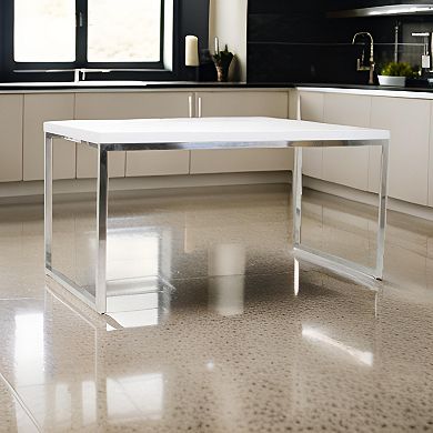 Rami 59 Inch Office Desk, Rectangular Top, White Wood Finish, Steel Frame