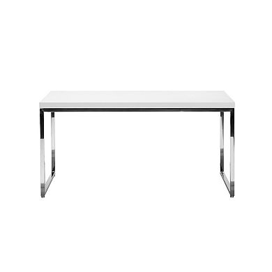 Rami 59 Inch Office Desk, Rectangular Top, White Wood Finish, Steel Frame