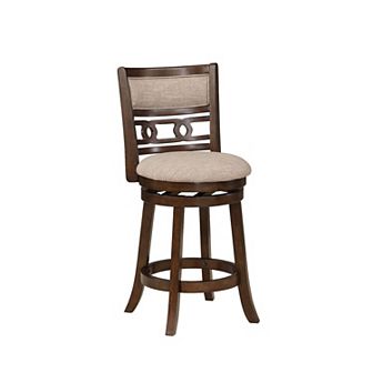 Gary 24 Inch Swivel Counter Stool, Cushioned Seat, Open Back, Cherry Brown