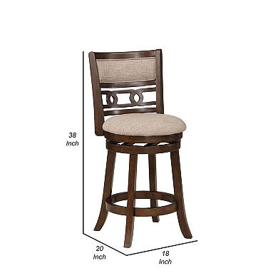 Gary 24 Inch Swivel Counter Stool, Cushioned Seat, Open Back, Cherry Brown