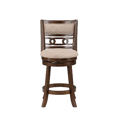 Gary 24 Inch Swivel Counter Stool, Cushioned Seat, Open Back, Cherry Brown