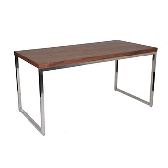 Rami 59 Inch Office Desk, Rectangular Top, Walnut Brown Wood, Steel Frame