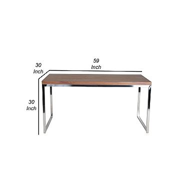 Rami 59 Inch Office Desk, Rectangular Top, Walnut Brown Wood, Steel Frame