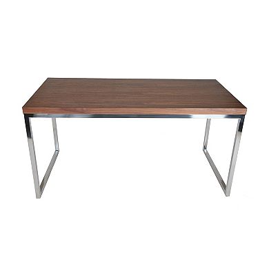 Rami 59 Inch Office Desk, Rectangular Top, Walnut Brown Wood, Steel Frame