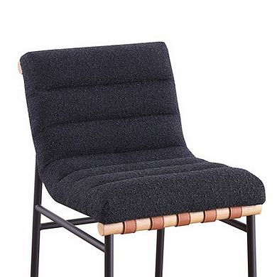 Kive 24 Inch Counter Height Stool Chair, Black Boucle Channel Tufted Seat, Steel