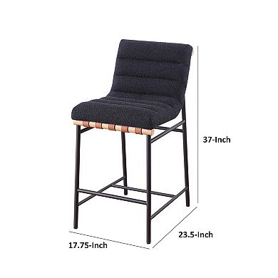 Kive 24 Inch Counter Height Stool Chair, Black Boucle Channel Tufted Seat, Steel