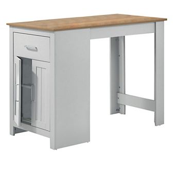 Lon 47 Inch Counter Height Kitchen Island Dining Table, White, Brown