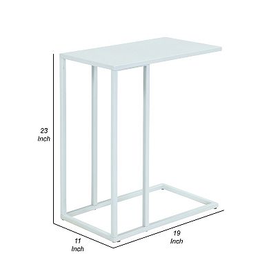 Eme 23 Inch Side End Table, Rectangular Tray Top, Modern White Metal Frame