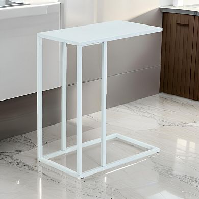Eme 23 Inch Side End Table, Rectangular Tray Top, Modern White Metal Frame
