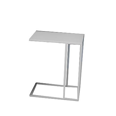 Eme 23 Inch Side End Table, Rectangular Tray Top, Modern White Metal Frame