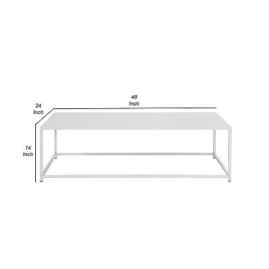 Eme 48 Inch Coffee Table, Rectangular Tabletop, Modern White Metal Frame