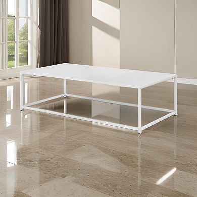 Eme 48 Inch Coffee Table, Rectangular Tabletop, Modern White Metal Frame