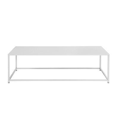 Eme 48 Inch Coffee Table, Rectangular Tabletop, Modern White Metal Frame