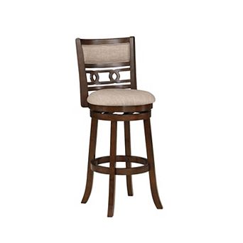 Gary 29 Inch Swivel Barstool, Cushioned Seat And Open Back, Cherry Brown