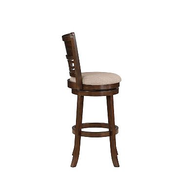 Gary 29 Inch Swivel Barstool, Cushioned Seat And Open Back, Cherry Brown