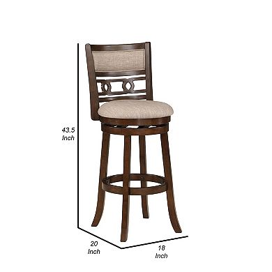 Gary 29 Inch Swivel Barstool, Cushioned Seat And Open Back, Cherry Brown