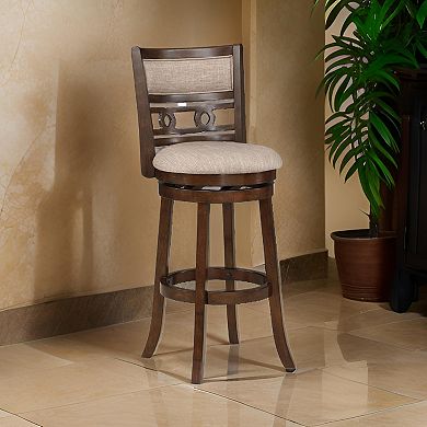 Gary 29 Inch Swivel Barstool, Cushioned Seat And Open Back, Cherry Brown