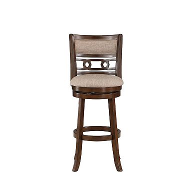 Gary 29 Inch Swivel Barstool, Cushioned Seat And Open Back, Cherry Brown