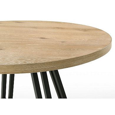 Tete 47 Inch Dining Table, Solid Brown Wood Round Top, Black Metal Base