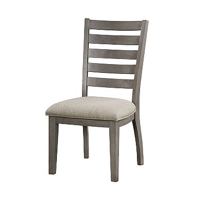 Trea 23 Inch Side Dining Chairs Set Of 2, Ladder Back, Gray, Beige Cushioned Seat