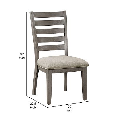 Trea 23 Inch Side Dining Chairs Set Of 2, Ladder Back, Gray, Beige Cushioned Seat