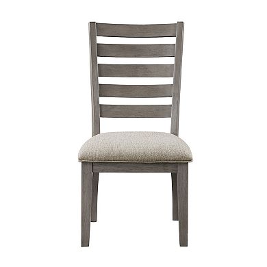 Trea 23 Inch Side Dining Chairs Set Of 2, Ladder Back, Gray, Beige Cushioned Seat