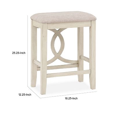 Ruth 25 Inch Counter Height Stool Set Of 2, Beige Polyester Padded, White