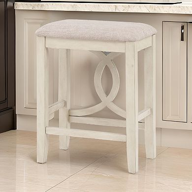 Ruth 25 Inch Counter Height Stool Set Of 2, Beige Polyester Padded, White