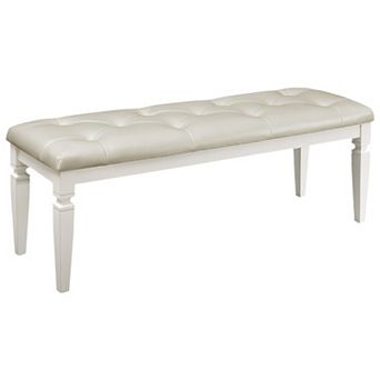 Lura 54 Inch Accent Bench, Button Tufted Foam Faux Leather, White Wood