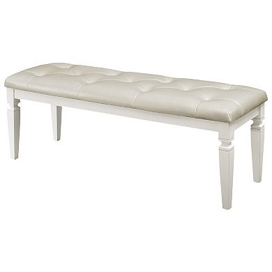 Lura 54 Inch Accent Bench, Button Tufted Foam Faux Leather, White Wood
