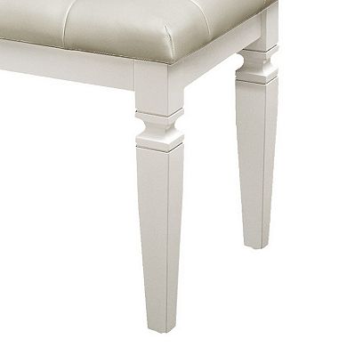Lura 54 Inch Accent Bench, Button Tufted Foam Faux Leather, White Wood