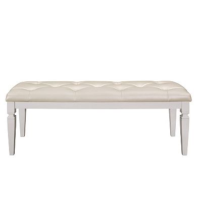 Lura 54 Inch Accent Bench, Button Tufted Foam Faux Leather, White Wood
