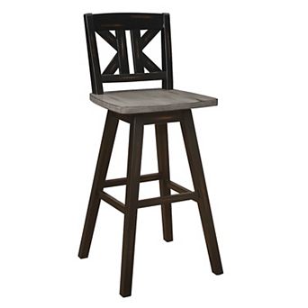 Ati 29 Inch Bar Height Stool Swivel Chairs Set Of 2, X Back, Distressed Gray, Black