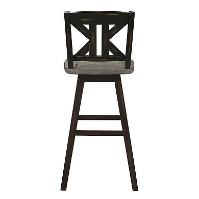 Ati 29 Inch Bar Height Stool Swivel Chairs Set Of 2, X Back, Distressed Gray, Black