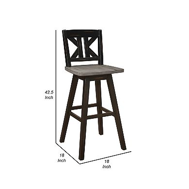 Ati 29 Inch Bar Height Stool Swivel Chairs Set Of 2, X Back, Distressed Gray, Black