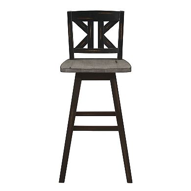 Ati 29 Inch Bar Height Stool Swivel Chairs Set Of 2, X Back, Distressed Gray, Black