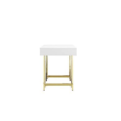 Ile 55 Inch Desk With 3 Storage Drawers, White Wood Veneer, Gold Metal