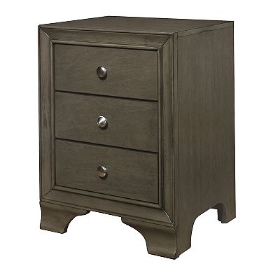 Folu 26 Inch Nightstand, Usb Port, 3 Drawers With Chrome Knobs, Gray Finish