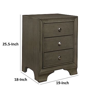Folu 26 Inch Nightstand, Usb Port, 3 Drawers With Chrome Knobs, Gray Finish