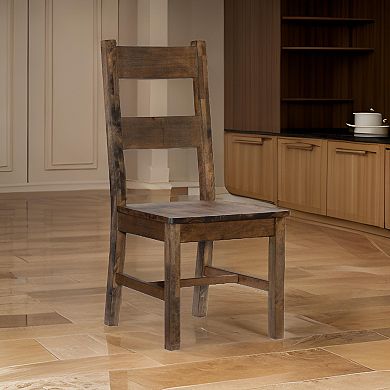 Rick 22 Inch Side Dining Chairs Set Of 2, Ladder Back, Burnished Brown Rubberwood