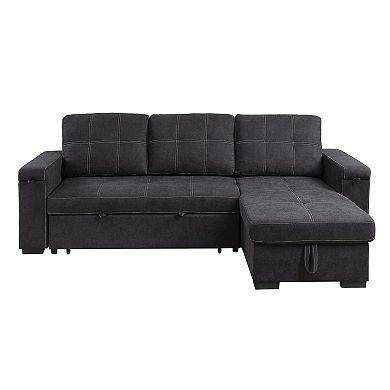 Oby 95 Inch Reversible Sleeper Sectional Sofa, Storage Chaise, Usb, Black