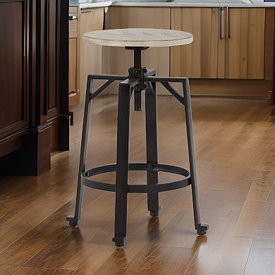 Xin 22-27 Inch Barstool, Set Of 2, Adjustable Height, Light Brown, Black