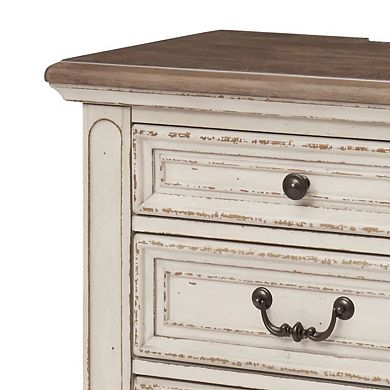 Beny 27 Inch Nightstand With 3 Drawers, Black Handles, White Wood Finish