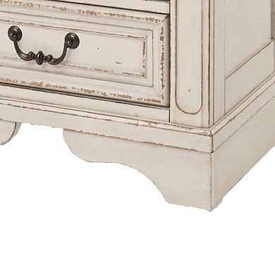 Beny 27 Inch Nightstand With 3 Drawers, Black Handles, White Wood Finish