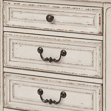 Beny 27 Inch Nightstand With 3 Drawers, Black Handles, White Wood Finish