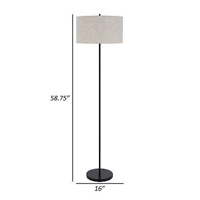 Sie 59 Inch Floor Lamp, White Linen Shade, Round Base, Black Metal Pole