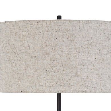Sie 59 Inch Floor Lamp, White Linen Shade, Round Base, Black Metal Pole