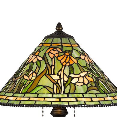 24 Inch Table Lamp, Floral Tiffany Style Stained Glass, Bronze Resin