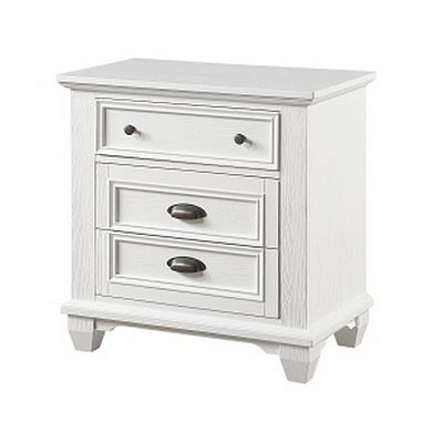 Lyni 30 Inch Nightstand With 3 Drawers, Farmhouse White Acacia Wood