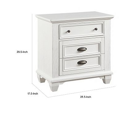 Lyni 30 Inch Nightstand With 3 Drawers, Farmhouse White Acacia Wood